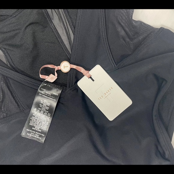 Ted Baker Spaghetti Strap Mesh Panel Open Back Black 1 Piece Swimsuit Sz 0 US 2 - Picture 9 of 13